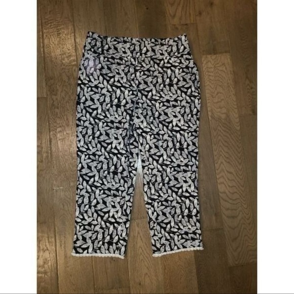 Black and White Leaf Print Pants - Picture 1 of 6
